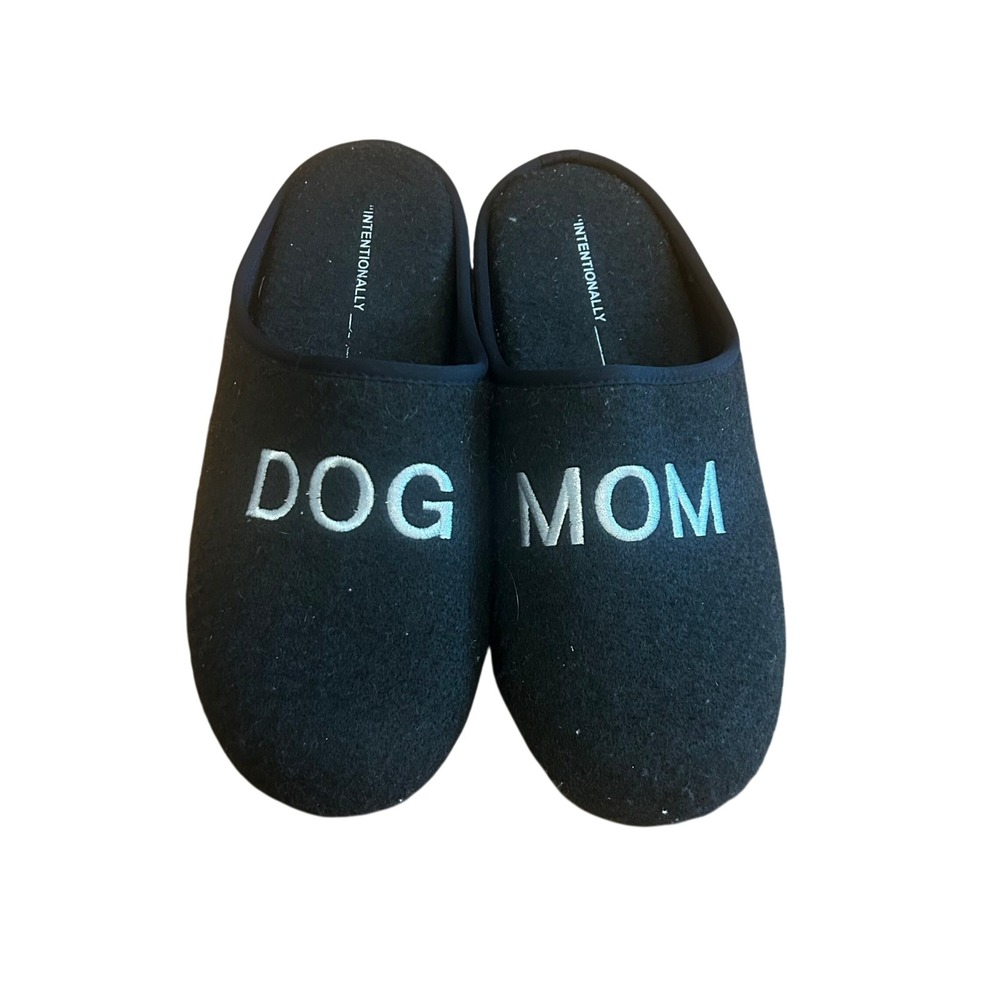 Dog Mom Slippers - Black Embroidered Comfortable Warm House Shoes Women - Picture 3 of 5